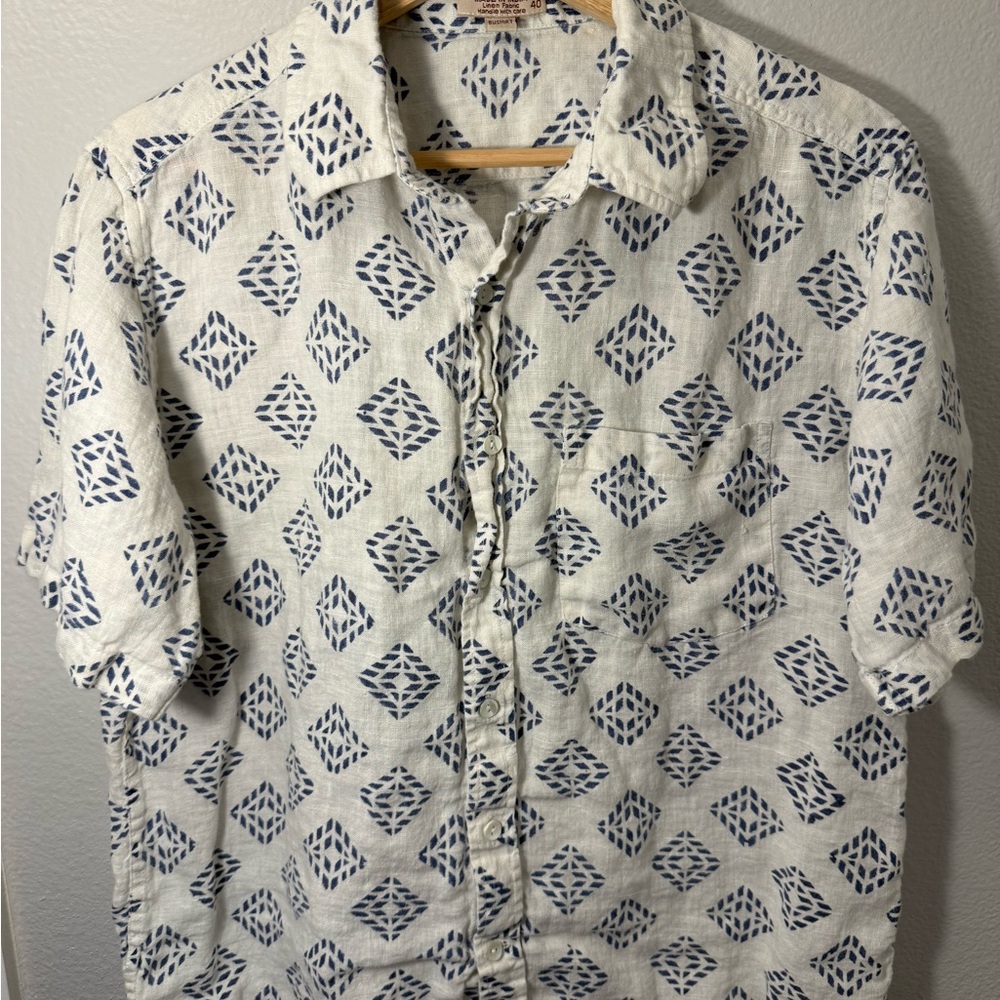 Fabindia‎ Navy and Cream Geometric Linen Shirt